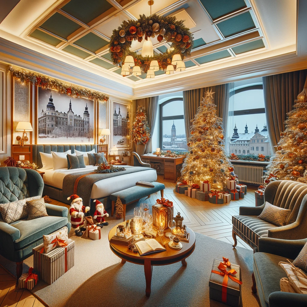 Elegant Family Room in Novotel Warszawa Centrum Decorated for the Holidays