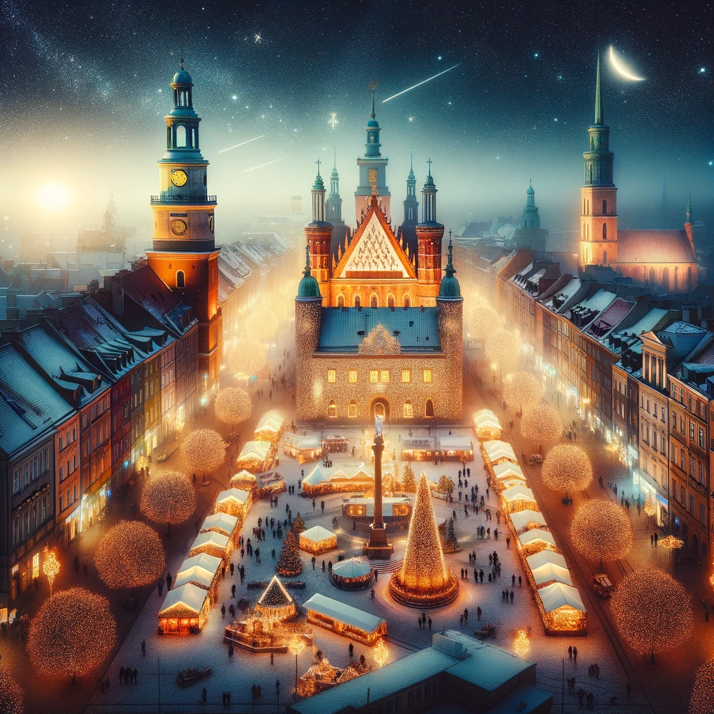 Poznań's Old Market Square, Cathedral, and Citadel Park Illuminated on New Year's Eve
