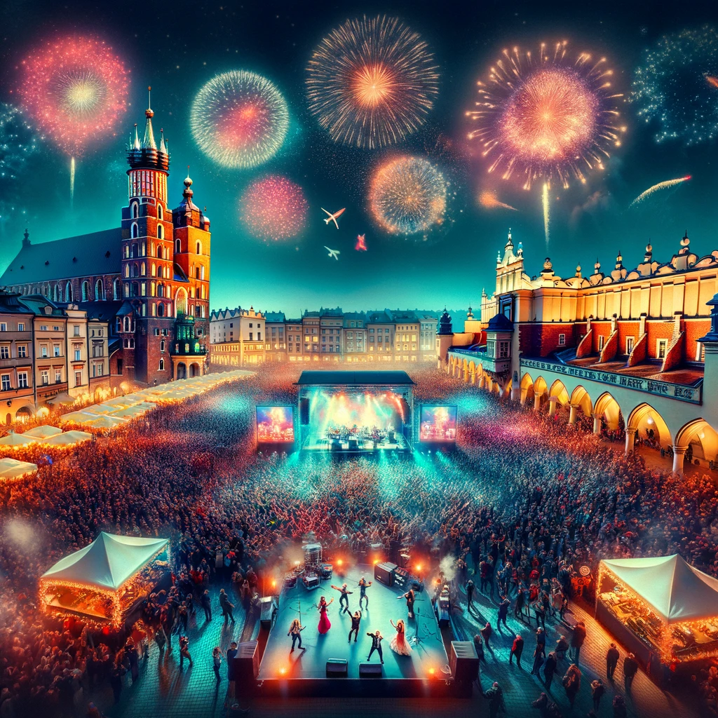 Sylwester Citywide Party in Krakow's Main Market Square on New Year's Eve.