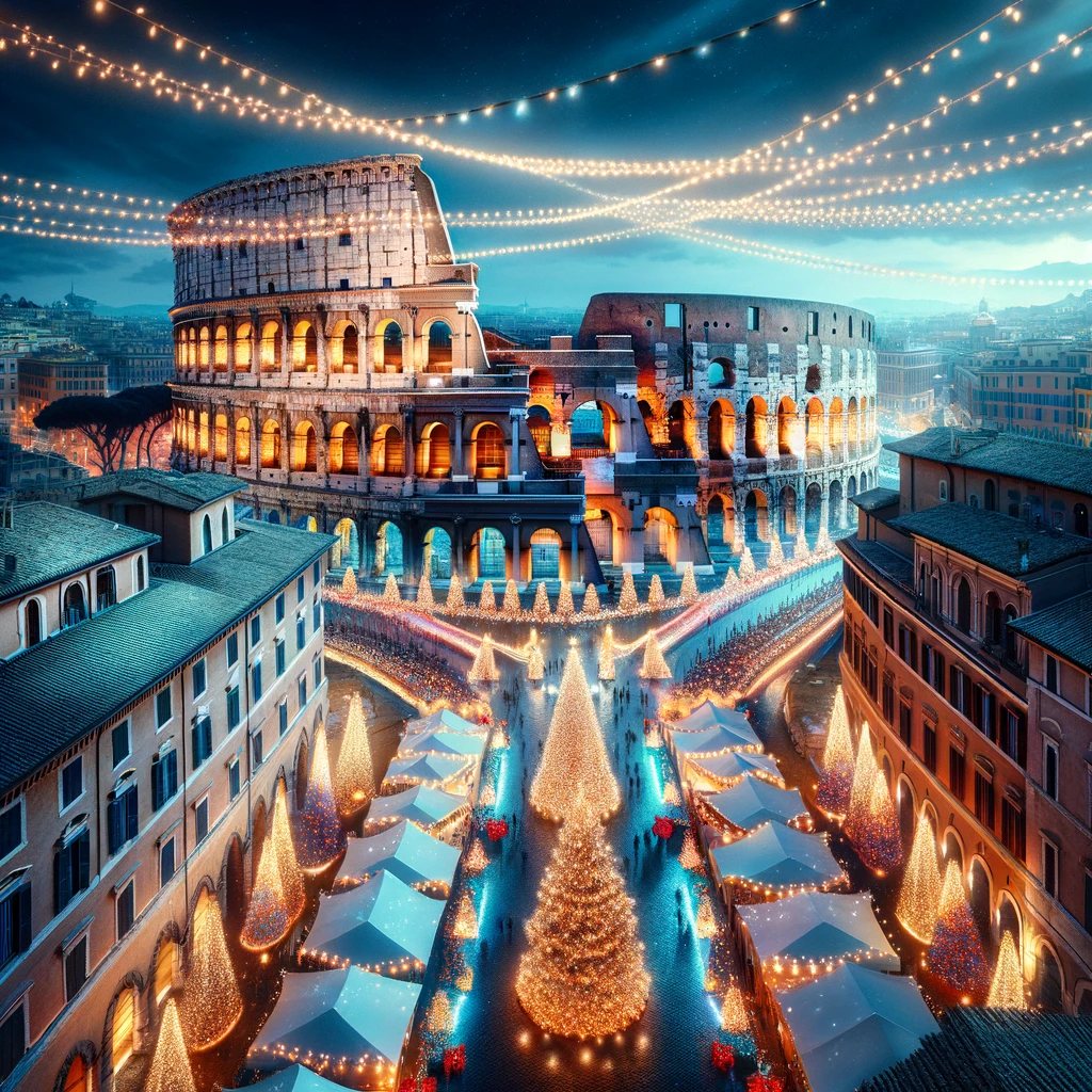 Illuminated Colosseum in Rome on New Year's Eve