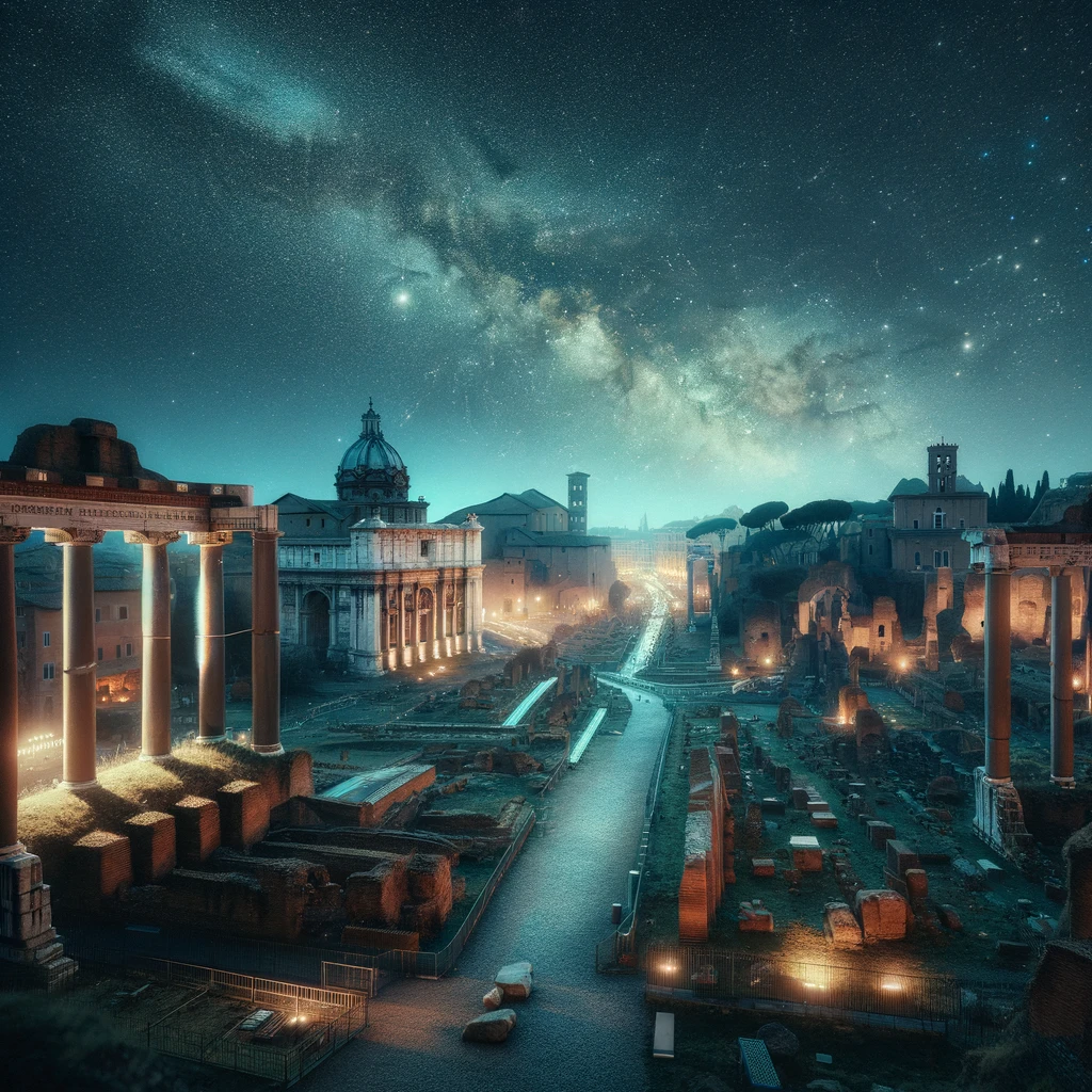 The Roman Forum on New Year's Eve under a starry night