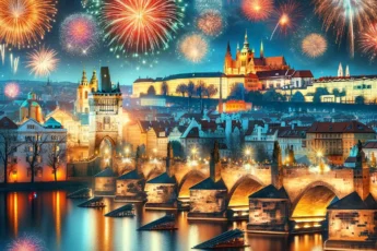 New Year's Eve in Prague with Fireworks over Charles Bridge
