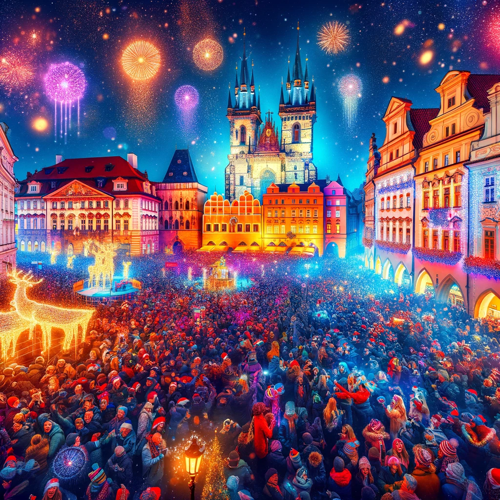 Festive Atmosphere at Old Town Square in Prague on New Year's Eve