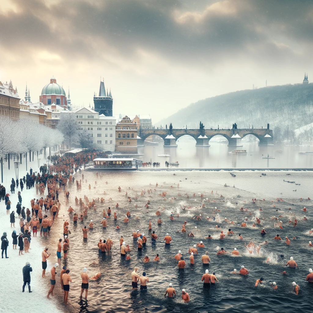 Traditional New Year's Day Swim in Prague's Vltava River