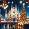 Festive atmosphere at Duomo di Milano with Christmas tree during New Year's Eve