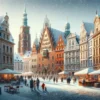 Snow-dusted Old Town Square in Wrocław, bustling with winter charm