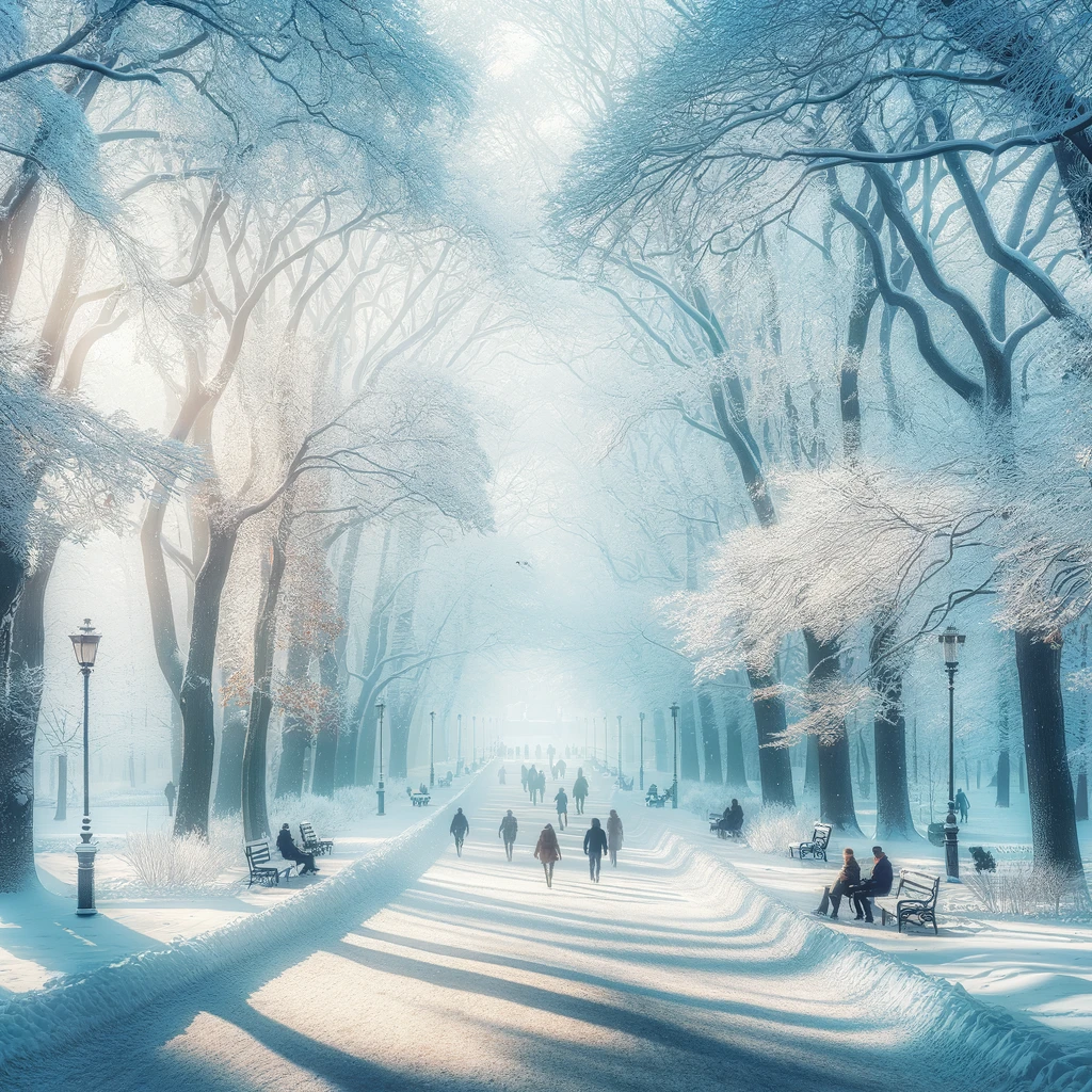 Snowy Winter Scene in Łazienki Park, Warsaw