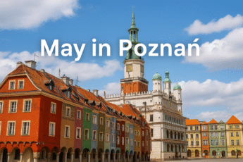 Poznań Old Town in May with colorful houses and Town Hall under blue sky – May in Poznań