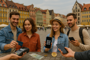 Tourists in Wrocław using card, phone, cash and crypto for payments