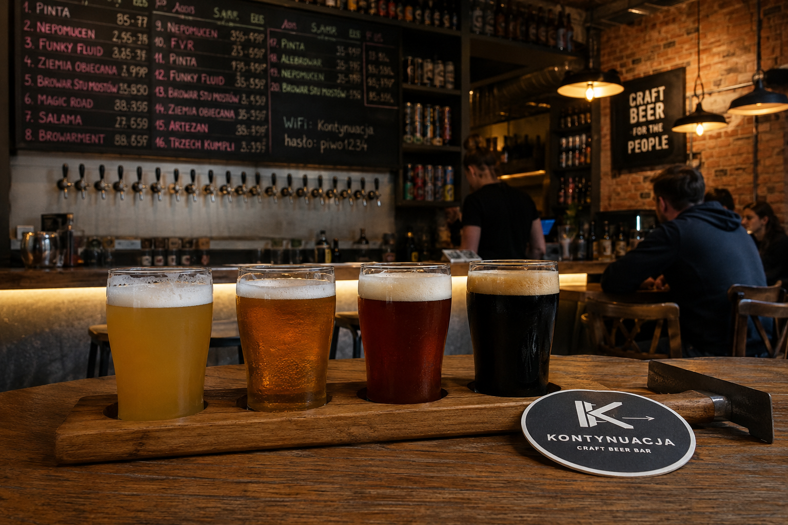 Craft beer tasting flight in one of the best craft beer bars in Wrocław, Poland