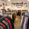 Interior of a popular second-hand clothing store in Wrocław with racks of affordable vintage and branded clothes