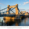 Grunwald Bridge (Most Grunwaldzki) over the Oder River in Wrocław, Poland at sunset